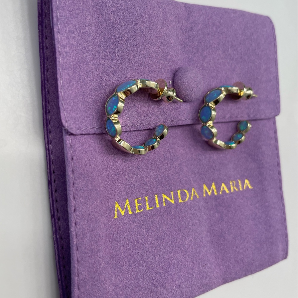 NWT Melinda Maria “She’s an Icon” Blue Opal .75 Hoops - Picture 7 of 8